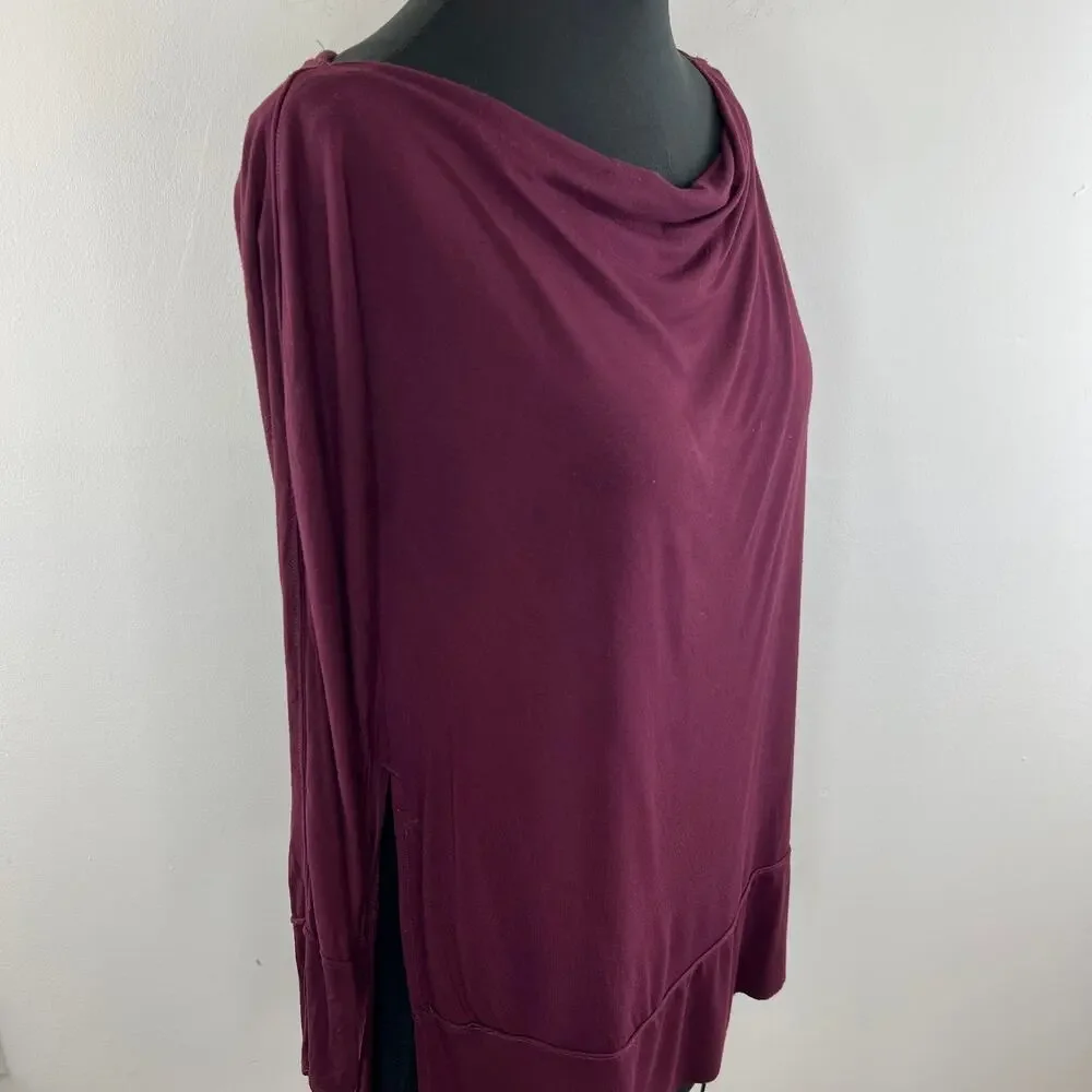 Free People We The Free Burgundy Long Sleeve Side Split Hem Luna Tee Size M